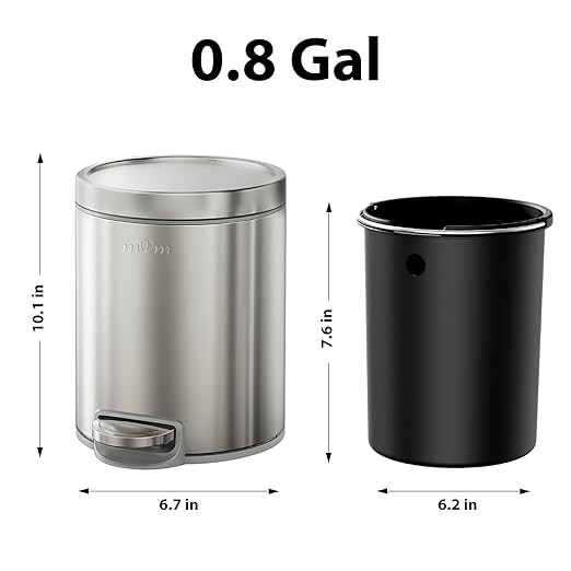 mVm Small Trash Can with Lid, 0.8 Gal Bathroom Trash Can, Compost Can Countertop for Kitchen Home Office (Tin)