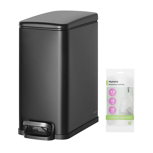 Small Bathroom Trash Can with 15 Garbage Bags,2.6 Gallon Stainless Steel Garbage Can with Lid Soft Close,Small Trash Bin for Bathroom,Kitchen,Home Office,Black