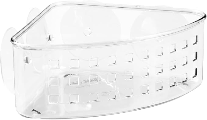 iDesign Plastic Suction Cup Corner Shower Basket for Bathroom Storage - Clear - Made in USA