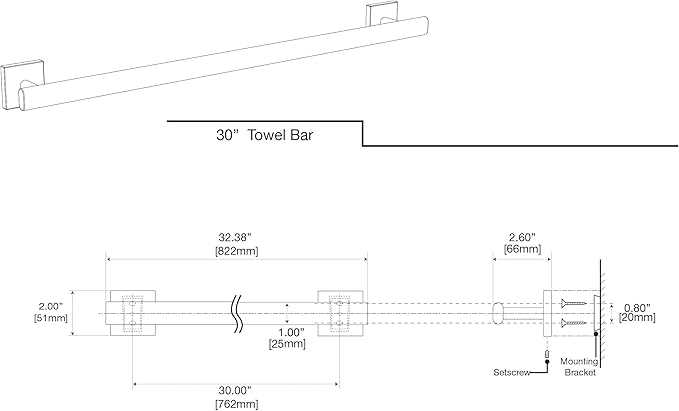 Gatco 4060A Elevate, Towel Bar, 30”, Brushed Brass/Wall Mounted 30 Inch Towel Holder for Bathroom
