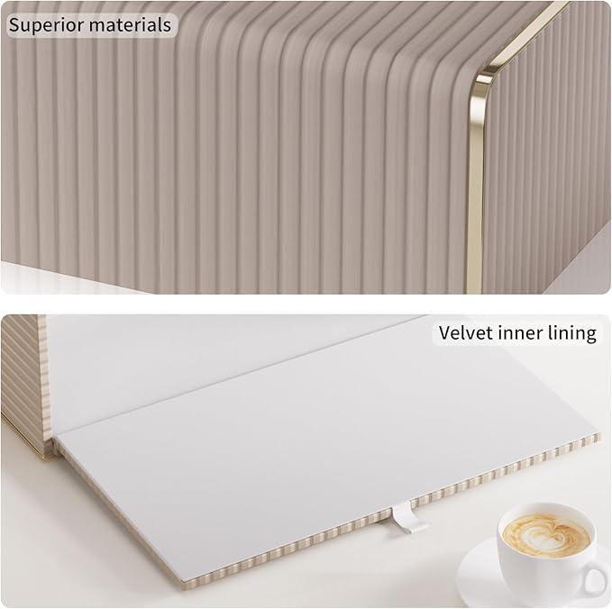 Tissue Box Cover,Beige Rectangle Leather Tissue Box Holders with Gold-Tone Edging Accents,Decorative Tissue Covers for Bathroom Toilet Bedroom Living Room Table Desk Office Car