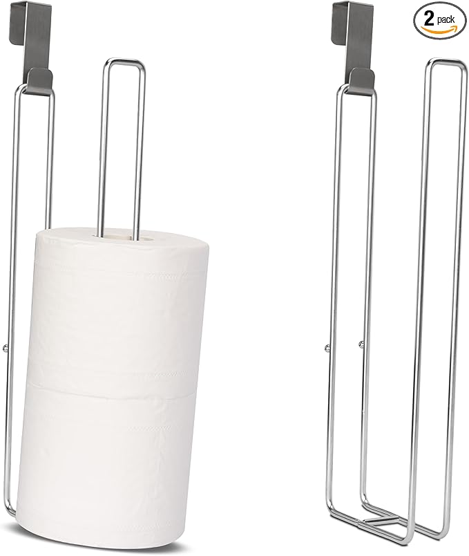 Bathroom Toilet Paper Holder with Storage, Over The Tank Toilet Paper Holder, Toilet Paper Roll Holder for 3 Rolls, Adhesive Tissue Holder for Bathroom, Silver, 2PC