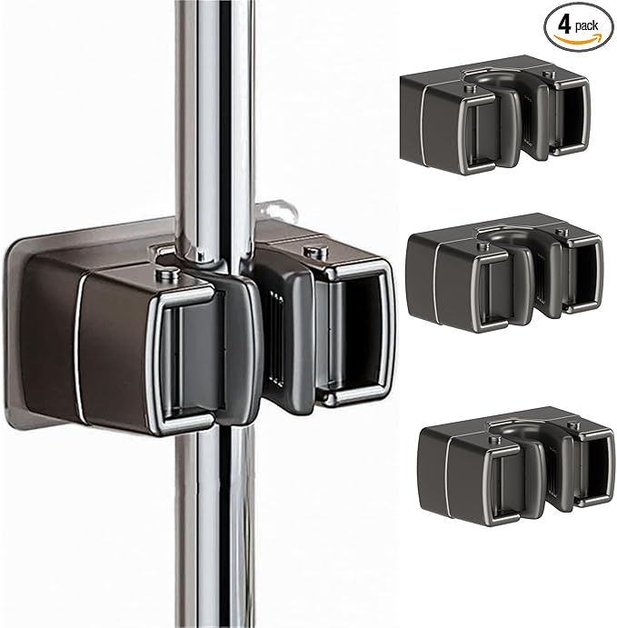 4 Pack Broom Holder Wall Mount,Self Adhesive Anti-Slip Mop and Broom Holder Wall Mount for Kitchen, Bathroom, Closet, Garden Garage, Gray