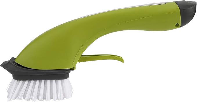 Soap Dispensing Dish Brush, 3-in-1 Heavy Duty Kitchen Scrub Brush with Built-in Soap Dispenser Fillable Reservoir Bathroom Scrubber Grout Cleaning Long Handle for Sink Bathtub