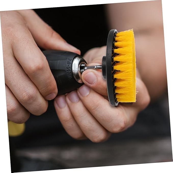 Electric Drill Brush Set 5-inch Yellow Hollow Round Brush Heads Replacement Cleaning Tool for Kitchen Floor Bathroom Surfaces Household Scrubbing