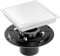 6 Inch Square Shower Drain with Flange Reversible 2-in-1 Cover Tile Insert Grate SUS 304 Stainless Steel, Hair Catcher, Anti-Clog, Rust-Resistant, Fast Drainage (Brushed)