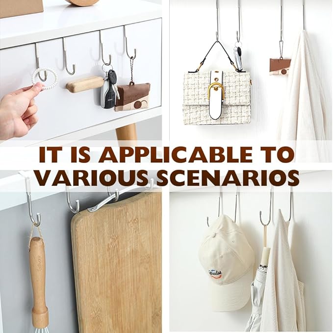 Over Door Towel Rack, Heavy Duty Door Hooks for Hanging, Stainless Steel Double Hanger for Kitchen Bathroom, Removable Wardrobe Door Hook for Dorm Room, Space Saving Cabinet Door Hanger (2PCS)