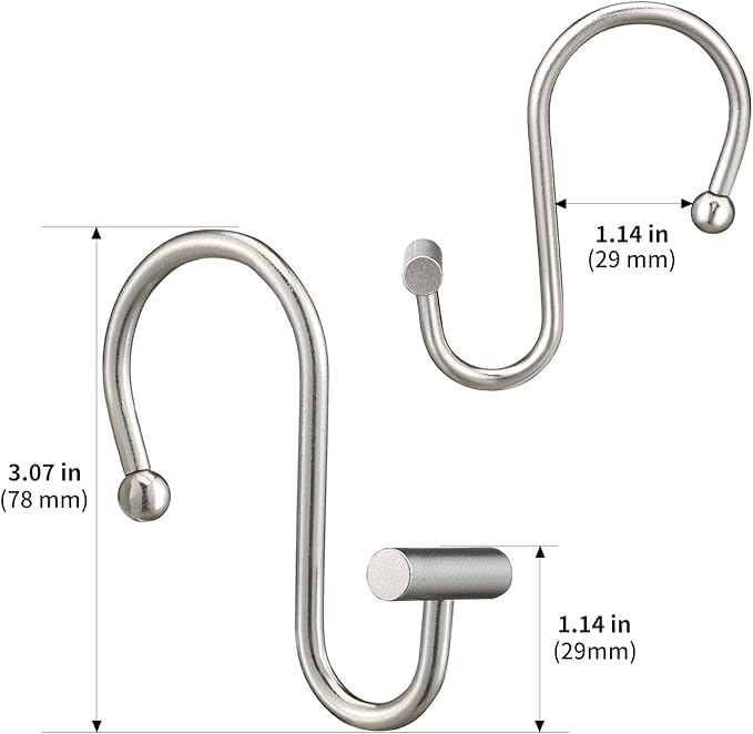 Nickel Shower Curtain Hooks, Rust Proof Shower Curtain Rings for Bathroom, Silver Metal Decorative Shower Curtain Hooks Hangers for Shower Curtain Rod, Set of 12 T-Bar Design