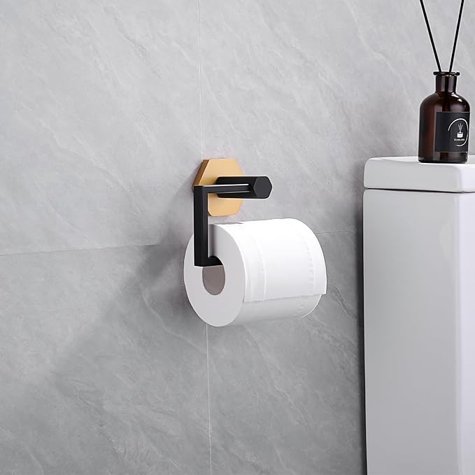 GERZWY Bathroom Toilet Paper Holder SUS 304 Stainless Steel Tissue Paper Roll Holder Wall Mount (Black & Gold)