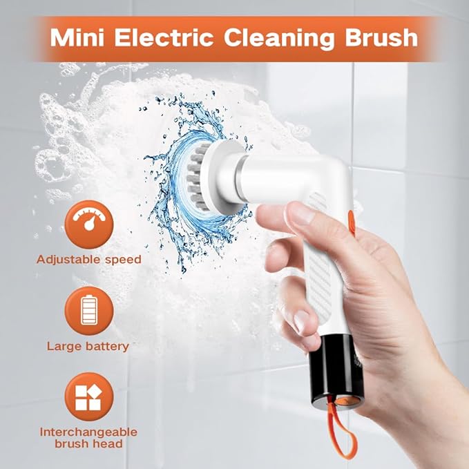 Electric Spin Scrubber, Bathroom Scrubber Shower Scrubber for Cleaning Tub Tile Floor Window Kitchen Sink, Power Scrubber Cleaning Brush with 5 Replaceable Brush Heads