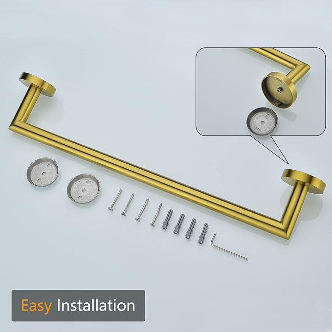 18 Inches Towel Bar for Bathroom Kitchen Hand Towel Holder Dish Cloths Hanger SUS304 Stainless Steel RUSTPROOF Wall Mount Brushed Gold, 96018-2-18BG.