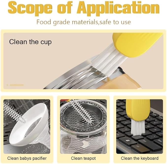 3 in 1 Cup Lid Cleaning Brush, 2024 Multifunctional Crevice Portable Cup Lid Cleaning Brush for Bottle Gap Tight Spaces Cup (C-Yellow)