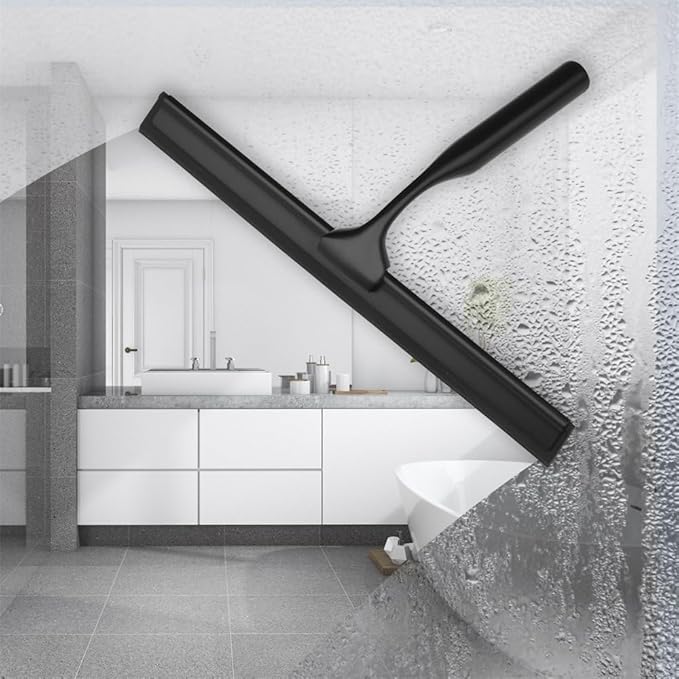 Shower Squeegee 10'' Silicone Scrape Stainless Steel Handle Wiper Bathroom Mirror Glass Car Squeegee,Sliver,25 * 16.5cm