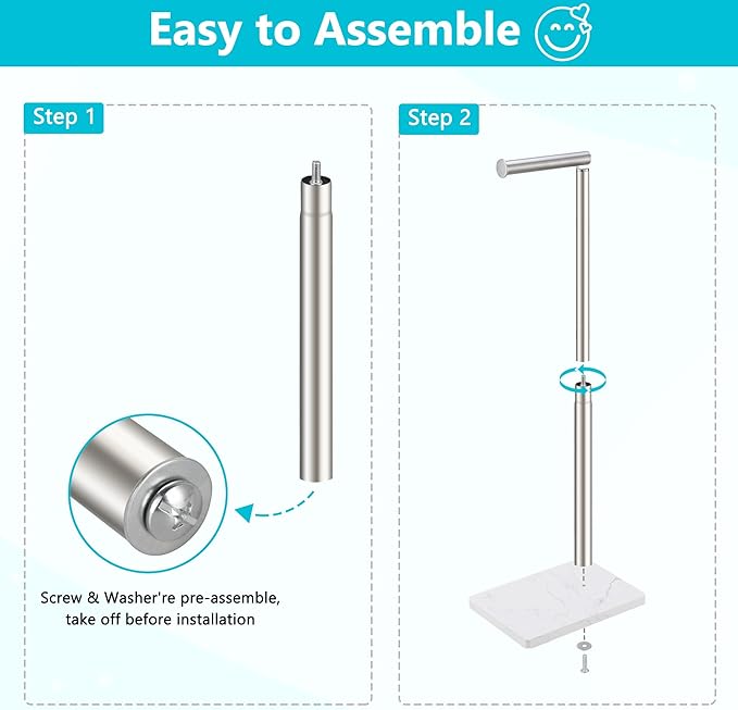 Toilet Paper Holder Free Standing, 6 Rolls Modern Stainless Steel Standing Bathroom Toilet Paper Roll Holder Stand with Storage Brushed Nickel Tissue Holder, Marble Base, Naturous
