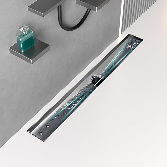 36 Inch Linear Drain Shower Rectangular Floor Drain with Removable Square Hole Cover and Hair Catcher, Long Shower Drains 304 Stainless Steel CUPC Certified (Brushed Nickel)