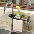 Faucet Sponge Holder Kitchen Sink Caddy Organizer Over Faucet Hanging Faucet Drain Rack for Sink Organizer (Upgraded with Dishcloth Rack, Black)
