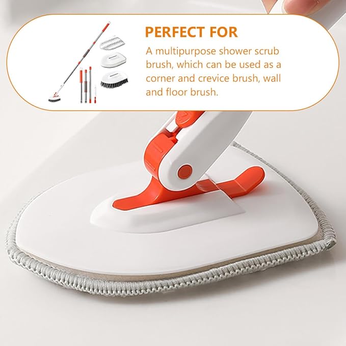 CLISPEED Bathroom Floor Brush Scrubber Set with Hard Bristle and Fiber Cloth, 3-Section Extendable Handle Tub and Tile Scrub Brush for Shower, Grout, and Floor Cleaning