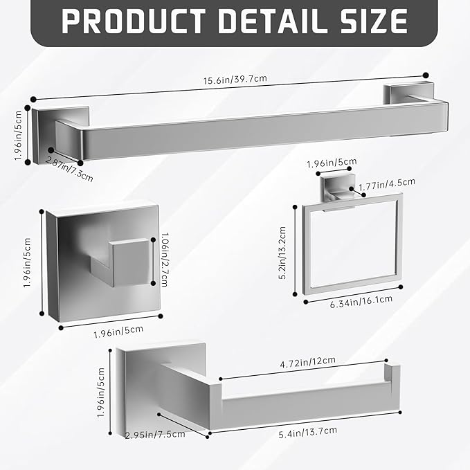 Bathroom Hardware Accessories Set of 5 Pieces, 15.6 Inch Bath Towel Bar Set, 304 Stainless Steel Bathroom Hardware Set, Towel Racks for Bathroom Wall Mounted