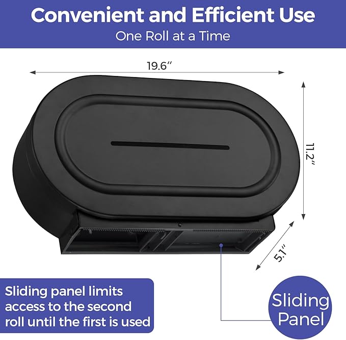 Stainless Steel Twin Jumbo Toilet Paper Dispenser Wall Mount, 9" Commercial Double Roll Holder, Industrial Tissue Dispenser with Key Lock, Matte Black