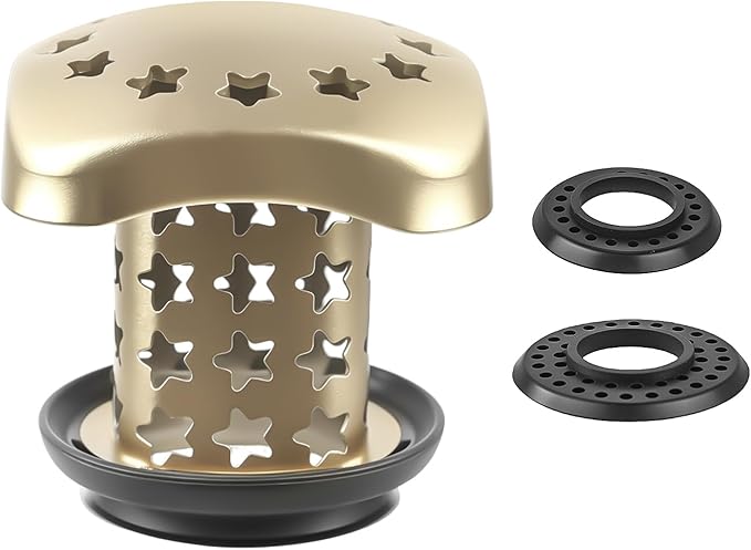 Bathtub Drain Hair Catcher Push Stopper,Stainless Steel Tub Drain Protector,Suitable for US Standard 1in-1.5in Diameter of Drain Hole (Brushed Gold)