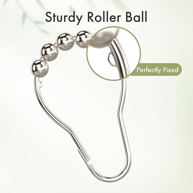 Amazer Shower Curtain Rings, Set of 12, Rust-Resistant Metal Shower Hooks Ring Shower Rings for Curtain Rolling Shower Curtain Hooks for Bathroom Shower Rod Shower Curtain Hangers, Nickel