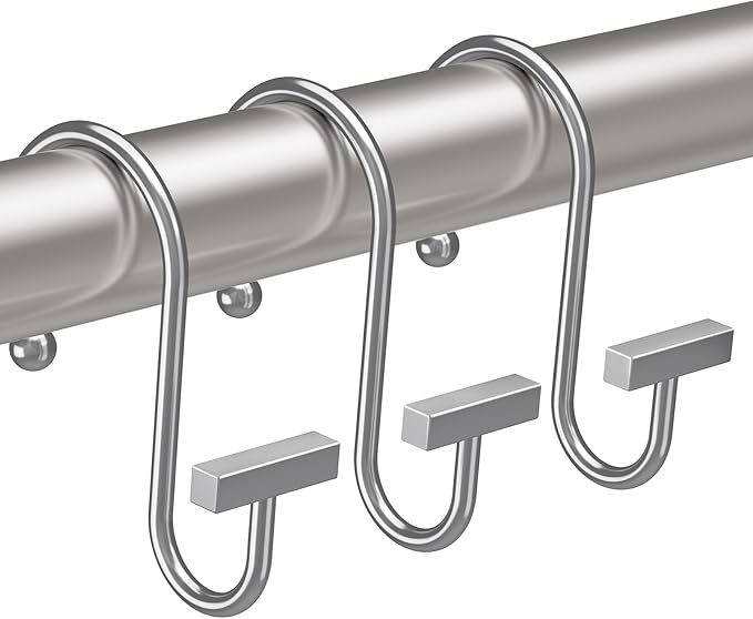 Shower Curtain Hooks, Chrome Shower Curtain Rings Rust Proof, 12PCS Shower Hooks for Shower Curtain, T-Bar Design Convenient Elegant Shower Curtain Hangers for Bathroom Kitchen Wardrobe