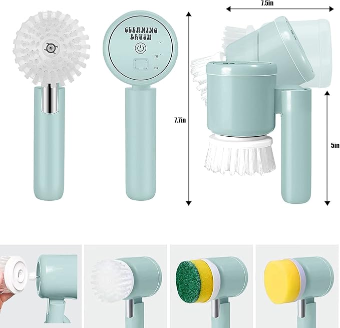 Electric Spin Scrubber, 3-in-1 Cordless Rechargeable Shower Scrubber with 3 Replaceable Cleaning Brush Heads for Bathroom/Kitchen/Floor/Tile