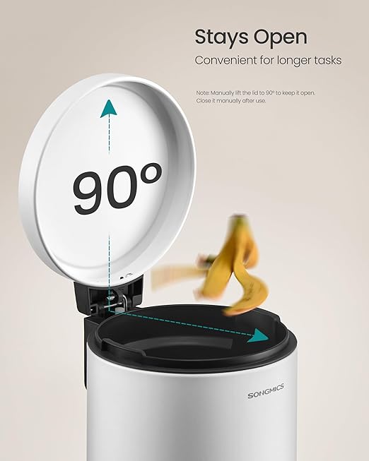 SONGMICS Bathroom Trash Can, 1.6 Gallon (6 L) Small Toilet Garbage Bin with Lid, Soft-Close, Stainless Steel, Pedal, Inner Bucket, Bedroom, Cloud White ULTB016WZ01