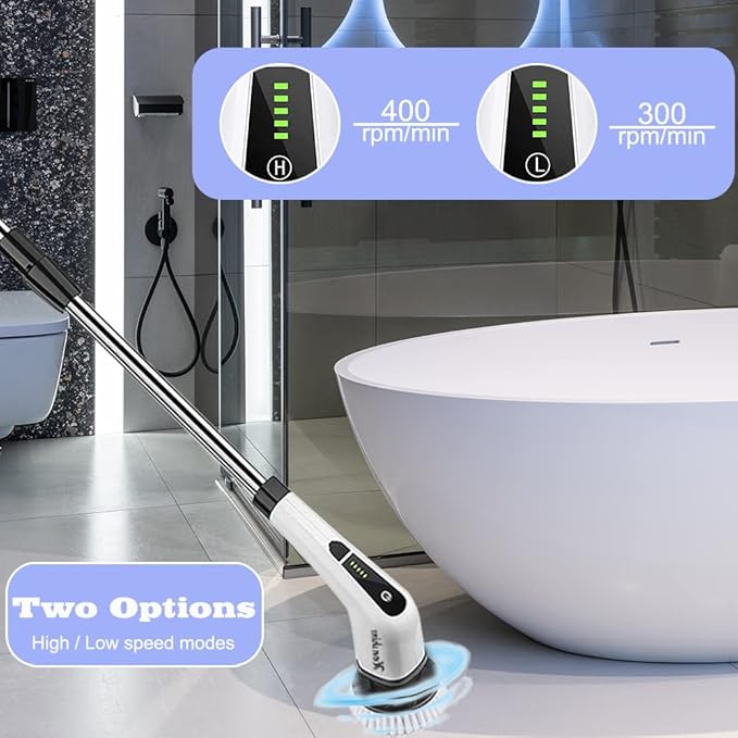 Electric Spin Scrubber,2022 New Electric Bathroom Cleaning Brush,8 Replacement Heads and 55 Extension Handle,for Cleaning Floors,Cars，Kitchens, Bathtubs
