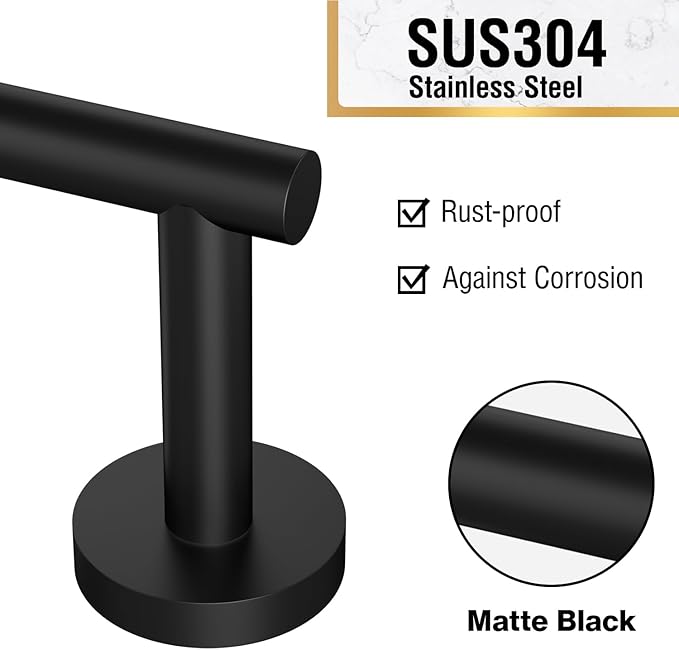 HITSLAM Toilet Paper Holder Wall Mount Matte Black, Double Post Pivoting Toilet Paper Roll Holder, SS304 Stainless Steel Bathroom Toilet Tissue Holder, 2 Pack