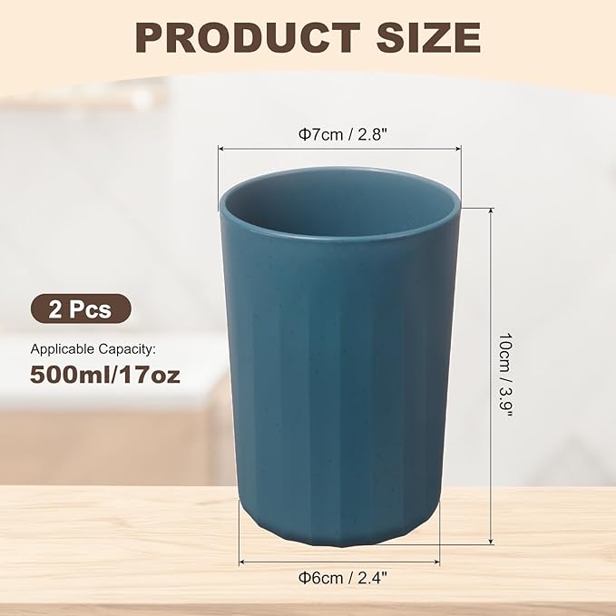 uxcell 2 Pcs Simple Toothbrush Cup, 2.8 x 2.8 x 3.9 Inch Bathroom Tumbler Reusable Plastic Cup Set for Storing Toothpaste Toothbrushes Combs Water Beverages, Dark Blue