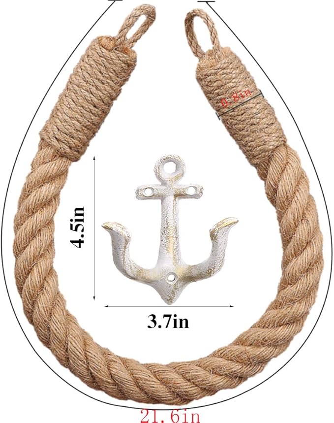 Nautical Toilet Paper Holder Rustic-Industrial Wall-Mounted Nautical Toilet Paper Towel Ring with Metal Hook for Bathroom Decor (White)