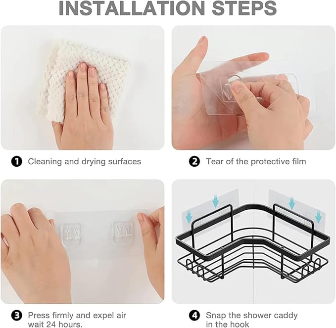 12 pcs Shower Caddy Adhesive Replacement Shower Shelf Rack Adhesive Strips No Drilling Organizer Hooks Stickers