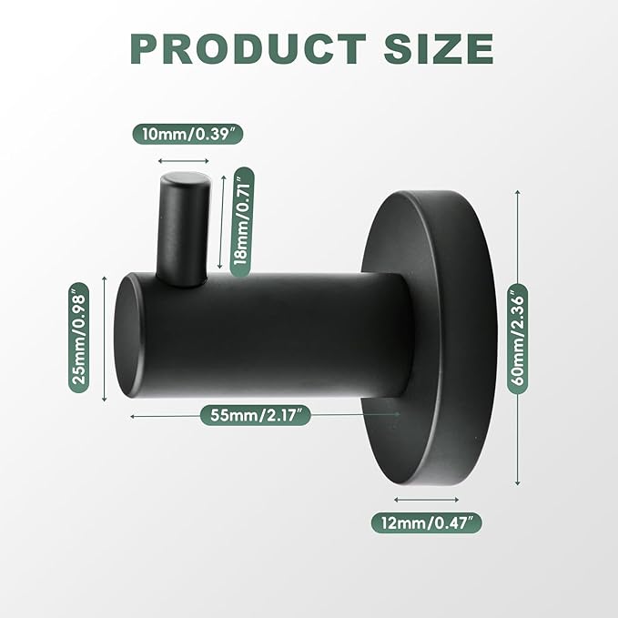 Matte Black Stainless Steel Clothes Hook Suitable for Bathroom Kitchen Bedroom(2 Packs)