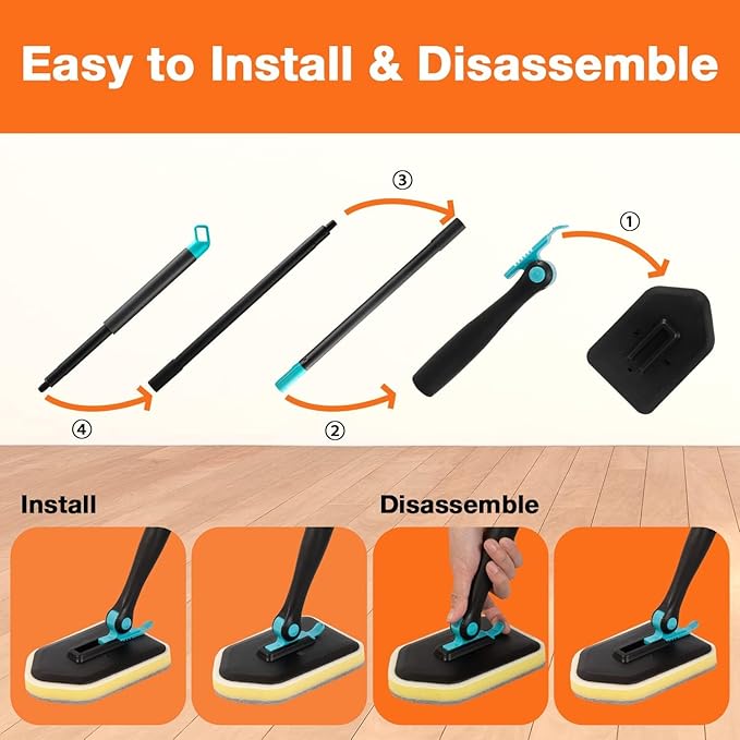 Shower Cleaning Brush with Long Handle, 3 in 1 Tub and Tile Scrubber Brush with 50.5'' Extendable Long Handle Detachable Stiff Bristles Scrub Brush for Cleaning Bathroom Kitchen Toilet Wall,Bathtub