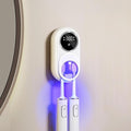 Wall Mounted Toothbrush Holder with Auto-Inductive Cover,Clean, Dry,LED Smart Screen,Electric Toothbrush Holder with 2 Toothbrush Slots for Home, Travel,Toothbrush Holders for Bathrooms (White)