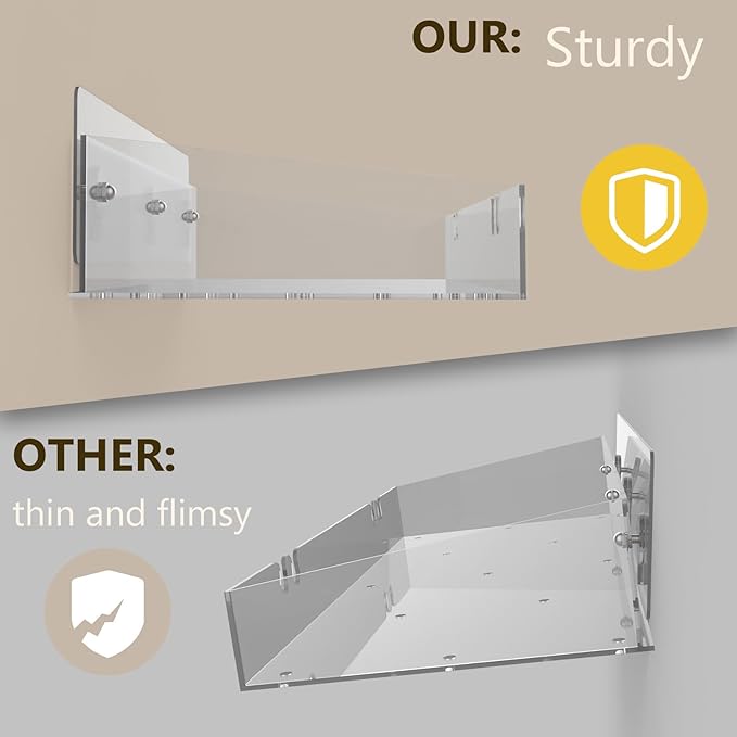 Acrylic Shower Caddy with Soap Dish, 3Pack Clear Adhesive Bathroom Shower Shelves Organizer, Transparent Floating Shelf for Wall Storage Shower Mirror, With Hook