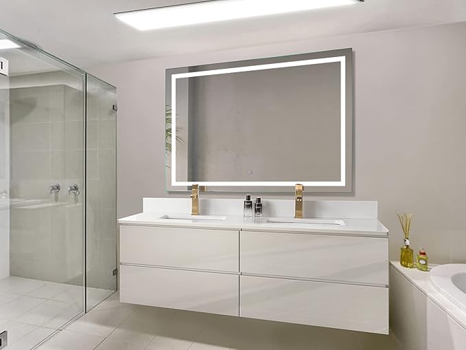 Krugg LED Bathroom Mirror | Lighted Vanity Mirror Includes Dimmer & Defogger | Wall Mount Vertical or Horizontal Installation (54" X 36")