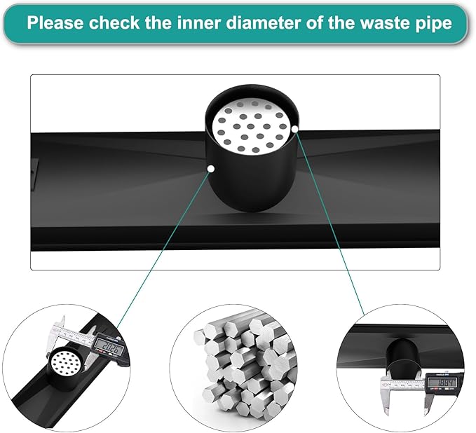 Linear Shower Drain 12 Inch Rectangular Floor Drain with Removable Square Hole Cover and Hair Catcher, Long Shower Drains 304 Stainless Steel CUPC Certified (Matte Black)