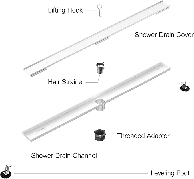 304 Stainless Steel Shower Drain, Removable Grate & Hair Catcher Bathroom Floor Drain with Waterproof Design for Tile Floor, CUPC Compliant (Tile Insert, 40 Inch)