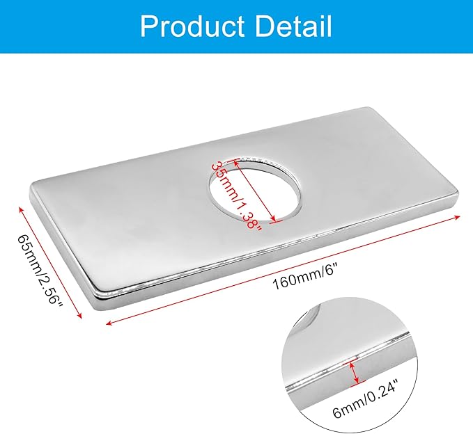 Biaungdo 6" Hole Cover Deck Plate, Polished Chrome Escutcheon Plate Stainless Steel Bathroom Faucet Plate Rectangle Faucet Cover Plate for 1 or 3 Hole Bathroom Vanity Sink Faucet