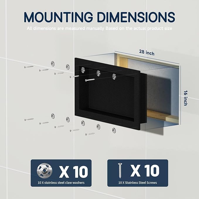 Homevacious 16 X 28 Inch XPS Shower Niche Ready for Tile Bathroom Wall Niche Insert Tile Ready Black Waterproof Shelf Recessed Shower Boxes for Bathroom Storage