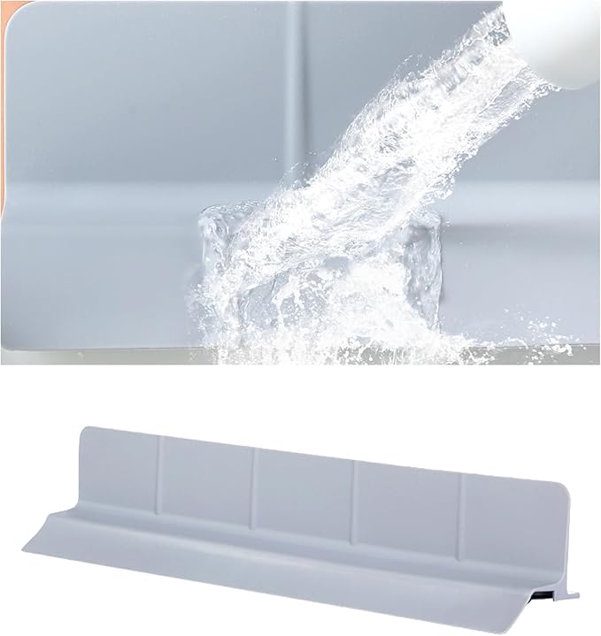 23" Kitchen Silicone Sink Water Splash Guard - Non Slip Suction Sink Splash Protector with Ramp Design for Kitchen Island & Bathroom, Dishwasher Safe, Grey