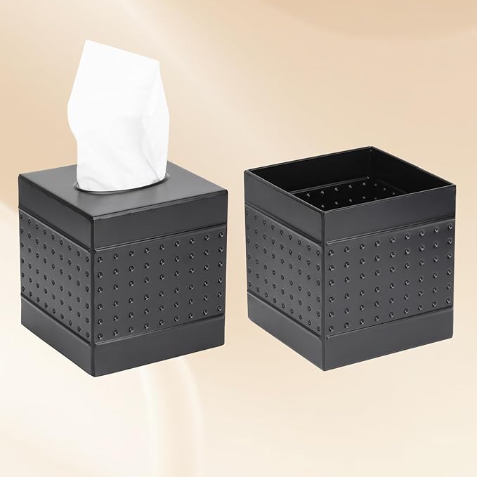 Industrial Style Tissue Box Cover, Tissue Holder, Square Box Covers,for bedrooms, Offices, bathrooms, Living Rooms etc.(Black)