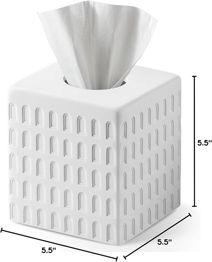 Colosseum Tissue Box Cover,Square Tissue Box Holder for Home Decor,Bathroom Countertop,Tabletop,Bedside Table,Office - Marble White
