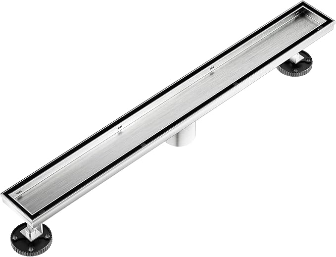 Neodrain Brushed 48-Inch Linear Shower Drain,with 2-in-1 Flat & Tile Insert Brushed Cover, Rectangle Shower Floor Drain, Floor Shower Drain with Adjustable Leveling Feet, Hair Strainer