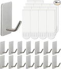 14 Pcs Towel Hooks with Removable Strips for Hanging, Adhesive Wall Hooks Heavy Duty, Outdoor No Damage, Sticky Hook for Bathrooms, Shower, Stockings, Decor, Robe, Small, Silver 304 Stainless Steel