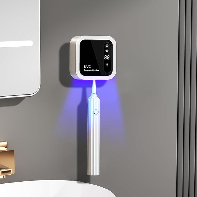 Toothbrush Holders for Bathrooms,Smart Cleaning and Constant Temperature Drying,LED Smart Screen,Rechargeable Wall-Mounted Toothbrush Holder,Travel Toothbrush Holder (White)