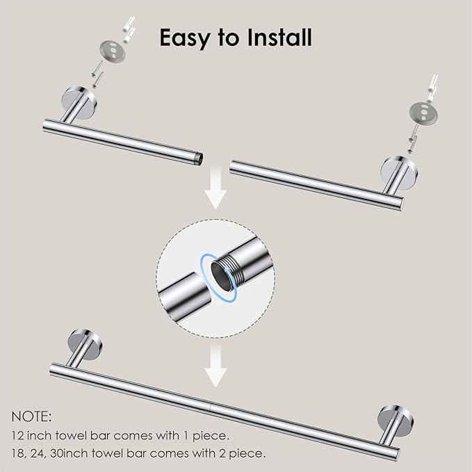 FORIOUS Towel Bar Wall Mounted, Stainless Steel Towel Racks for Bathroom 23 Inch, Includes Wall Mounting Hardware (Chrome, Hanging Space 21 Inch)