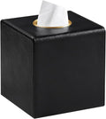 Square Tissue Box Cover, Luxury PU Leather Tissue Holder with Magnetic Closure (Black)